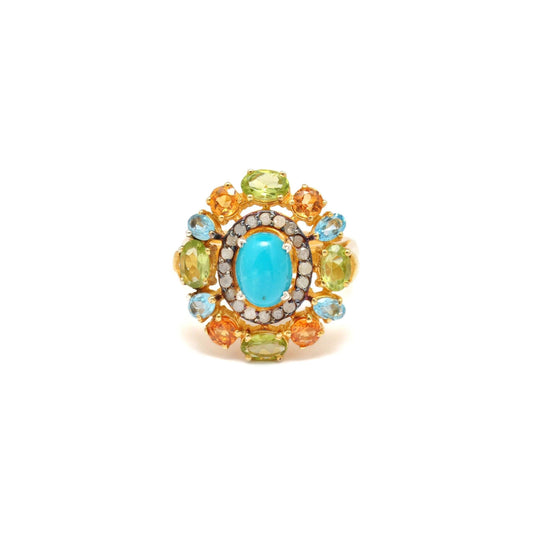 Multi Gemstone Diamond 18k Gold Plated Turquoise Victorian Rings - Kanika Creations