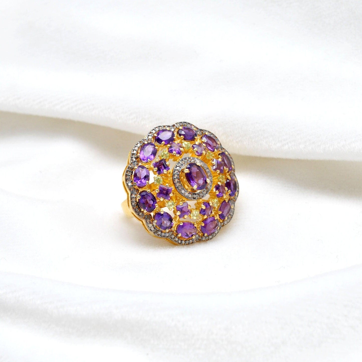 Amethyst & Diamond Ring Victorian Jewelry 18k Gold Finish - Kanika Creations