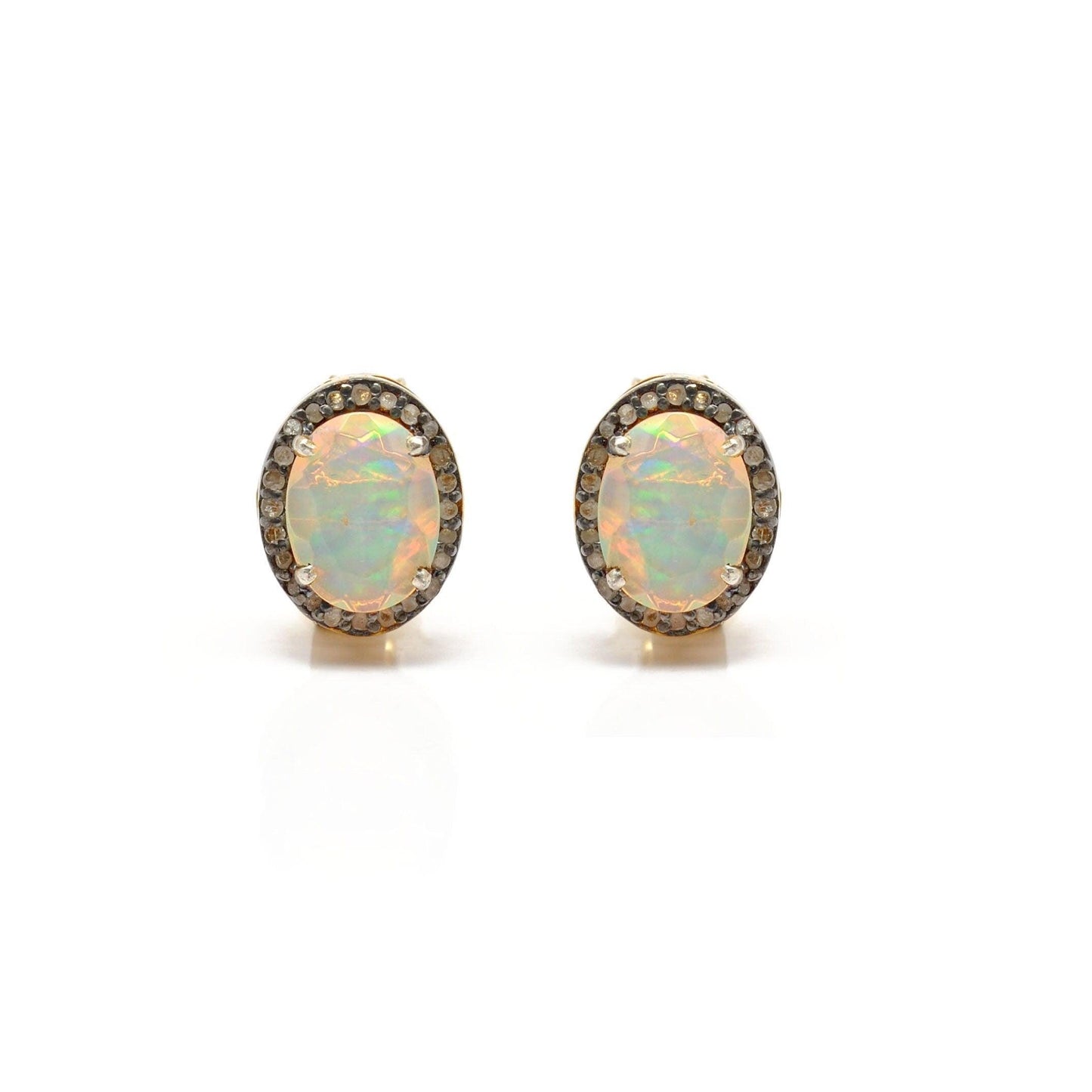 Ethiopian Opal Diamond Stud Earring Gift For Her - Kanika Creations