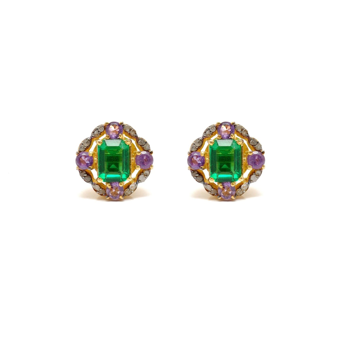 Baguette Emerald Diamond Silver Stud Amethyst Jewelry - Kanika Creations