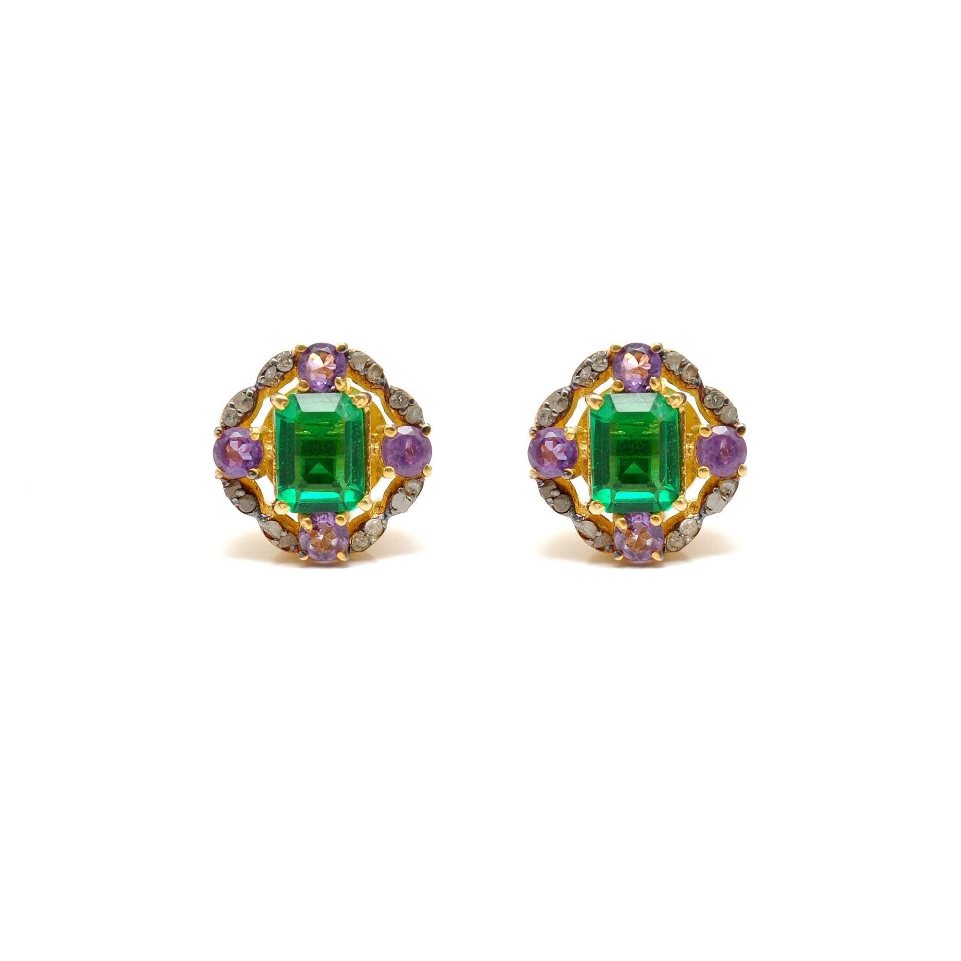 Baguette Emerald Amethyst Pave Diamond Stud Earring Jewelry - Kanika Creations