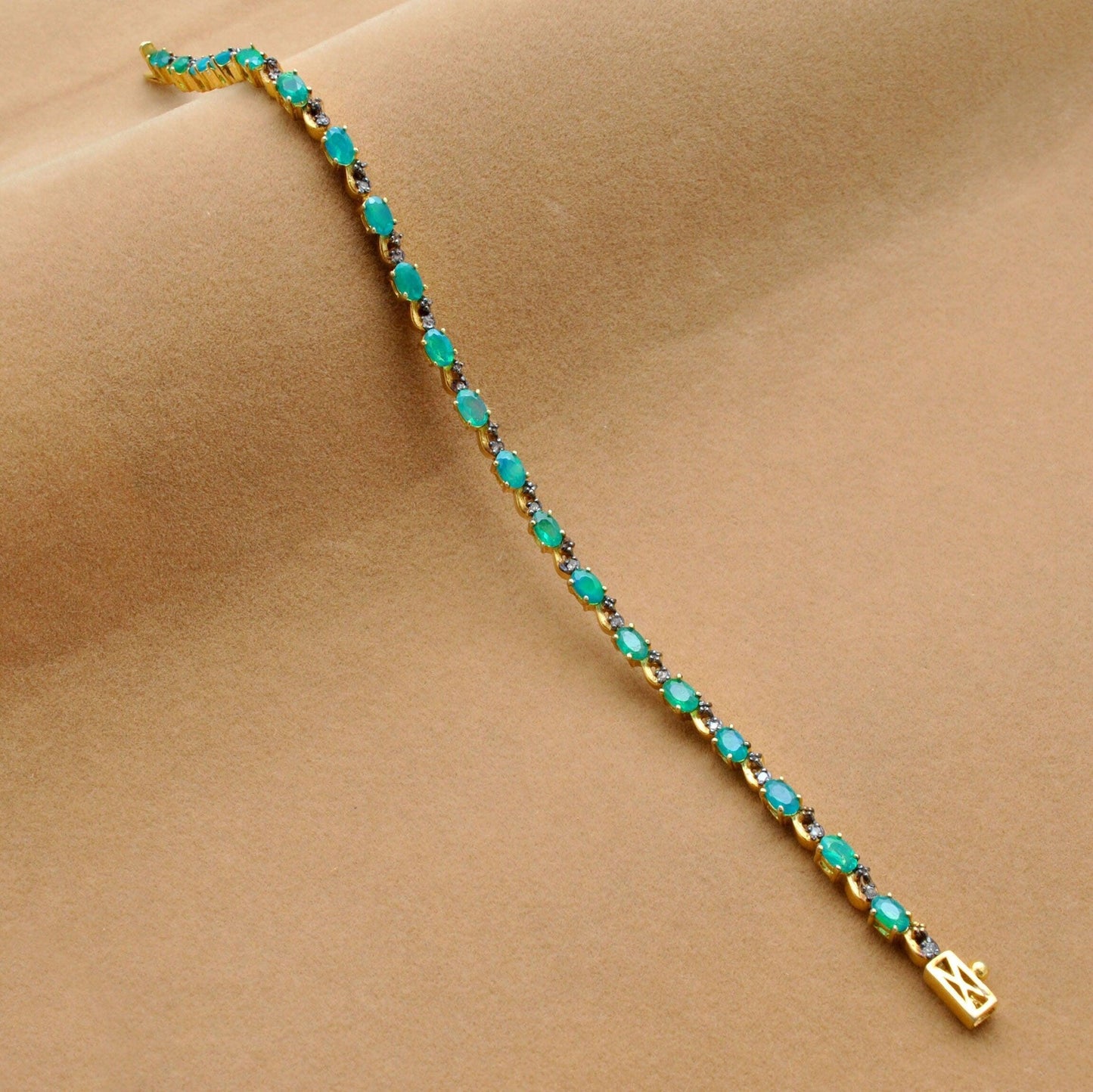 18k Gold Green Opal Bracelet Diamond Jewelry - Kanika Creations