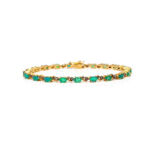Sterling Silver Pave Diamond & Green Opal Gold Plated Bracelet - Kanika Creations
