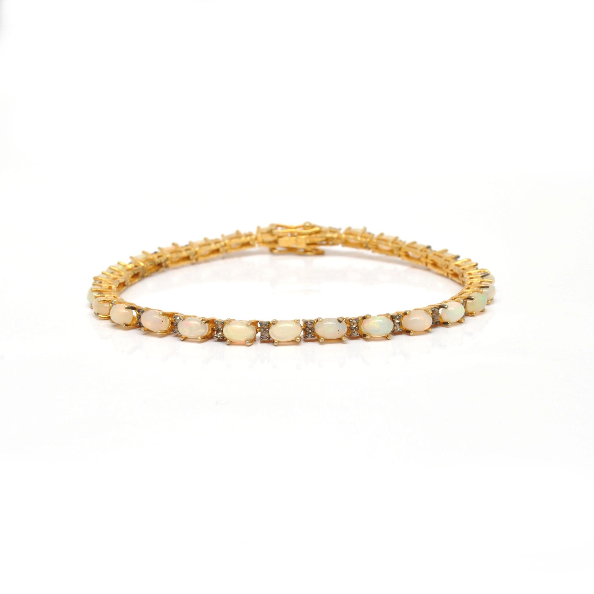 Sterling Silver Natural Fire Opal & Pave Diamond Gold Plated Bracelet - Kanika Creations