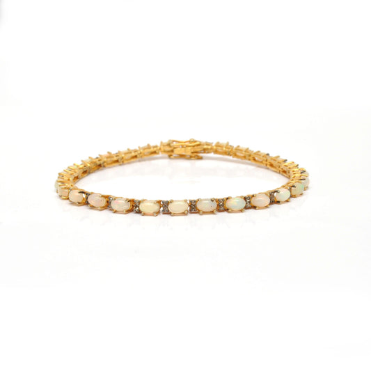 Sterling Silver Natural Fire Opal & Pave Diamond Gold Plated Bracelet - Kanika Creations