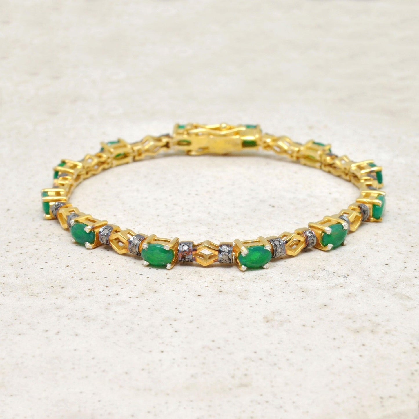 Diamond Emerald Sterling Silver Bracelet Gift For Her - Kanika Creations