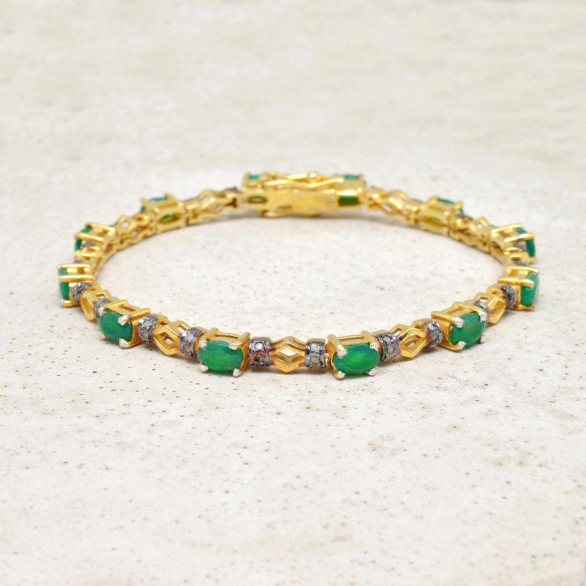 Sterling Silver Diamond & Emerald Bracelet 18k Gold Plated - Kanika Creations