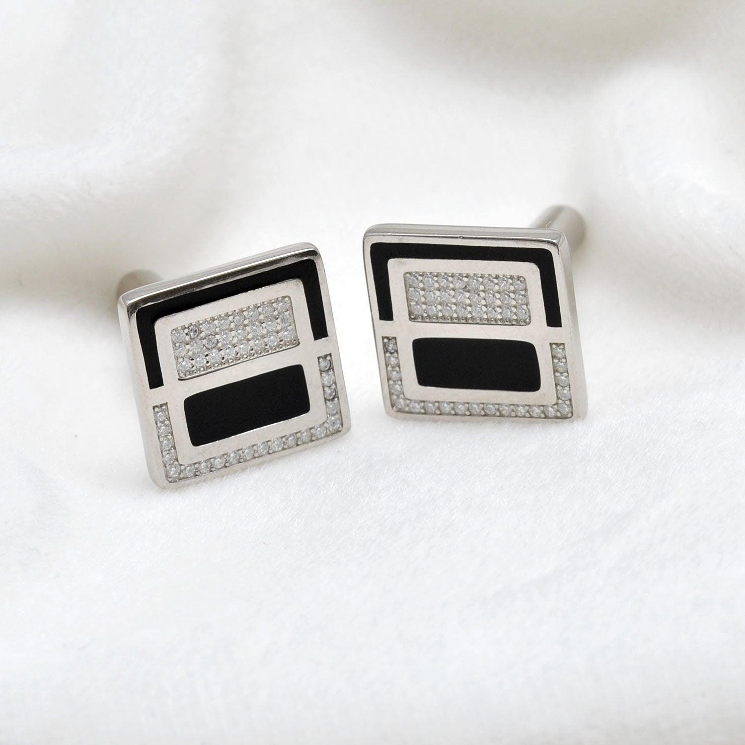 925 Sterling Silver Cufflinks with CZ Stones - Kanika Creations