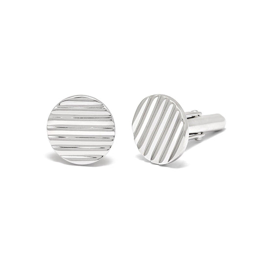 925 Sterling Silver Round Striped Cufflink - Kanika Creations
