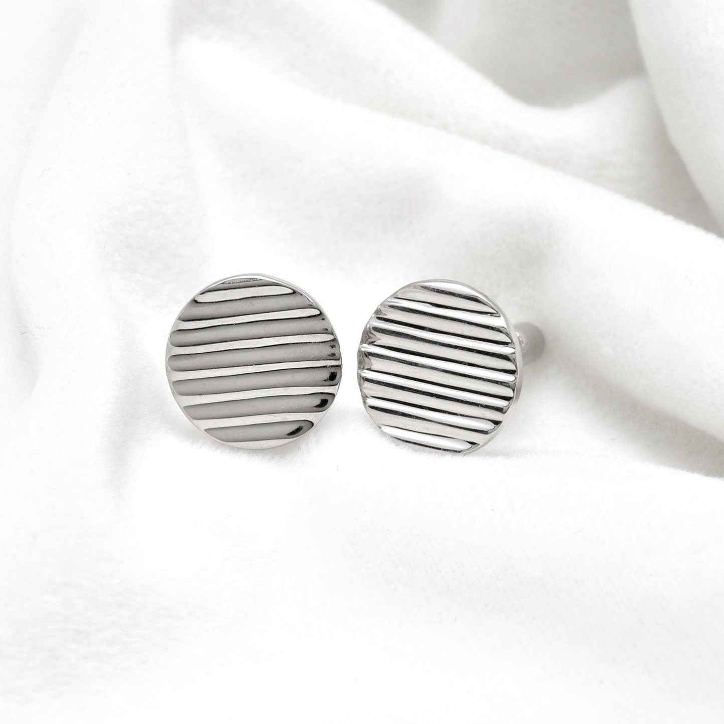 Round Striped Cufflink Silver Unisex Cufflinks - Kanika Creations
