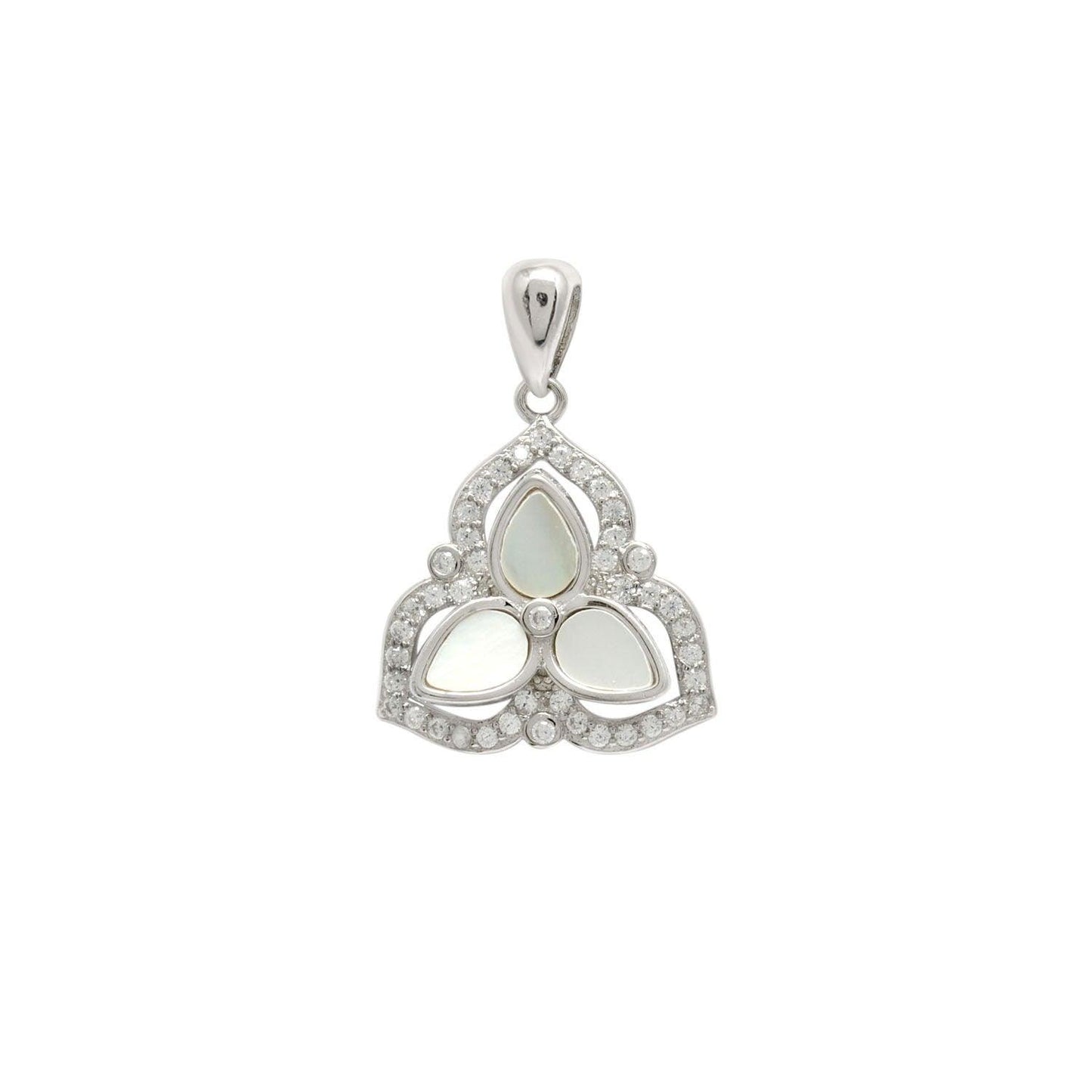 925 Sterling Silver Mother of Pearl & Cubic Zirconia Pendant with Earrings Set - Kanika Creations