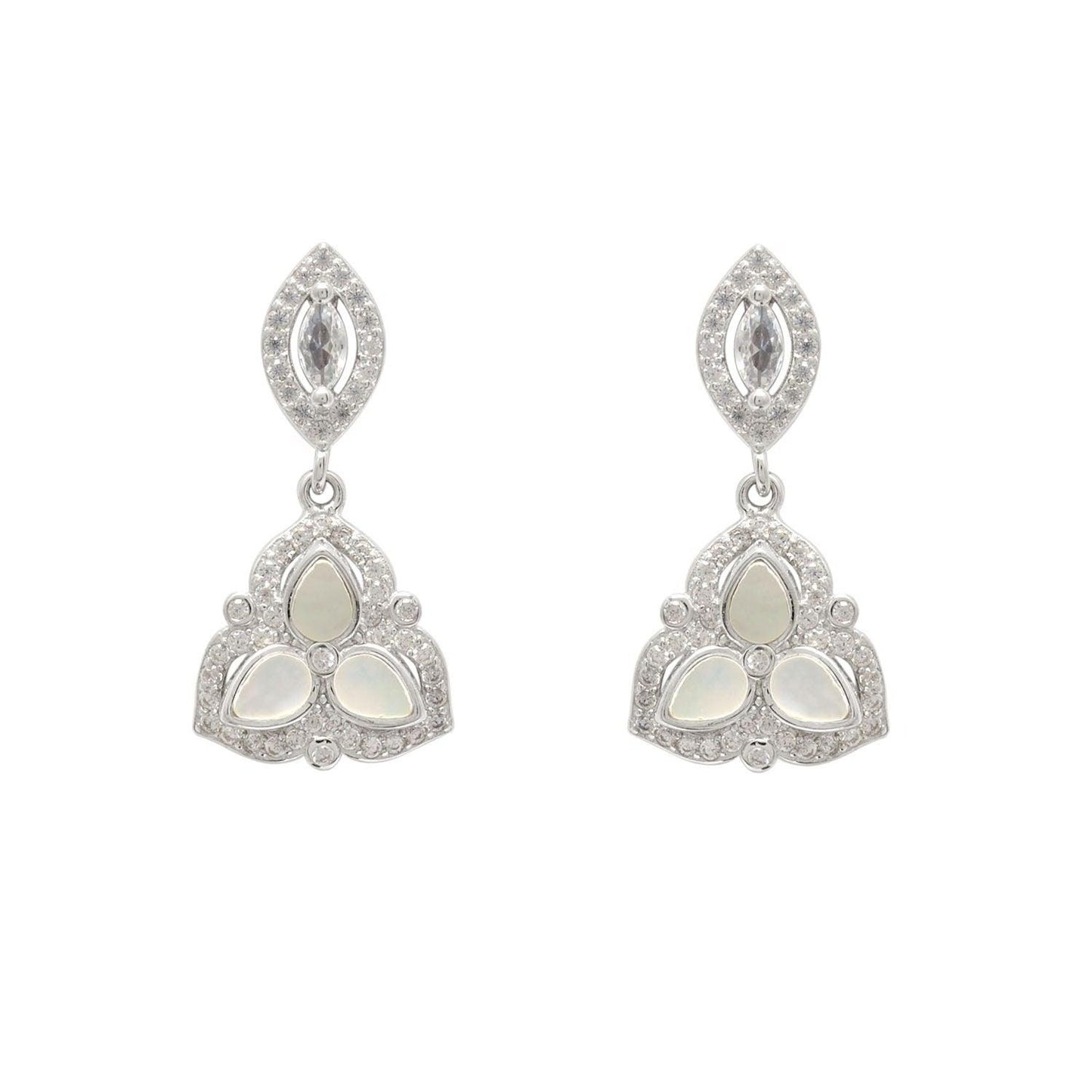 925 Sterling Silver Mother of Pearl & Cubic Zirconia Pendant with Earrings Set - Kanika Creations