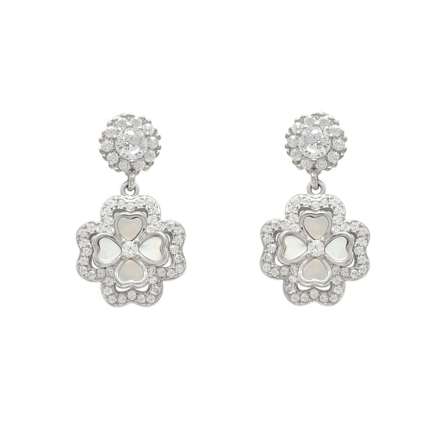 925 Sterling Silver Mother of Pearl & Cubic Zirconia Pendant with Earrings Set - Kanika Creations