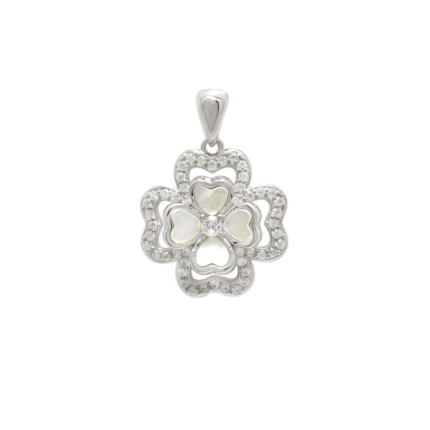 925 Sterling Silver Mother of Pearl & Cubic Zirconia Pendant with Earrings Set - Kanika Creations