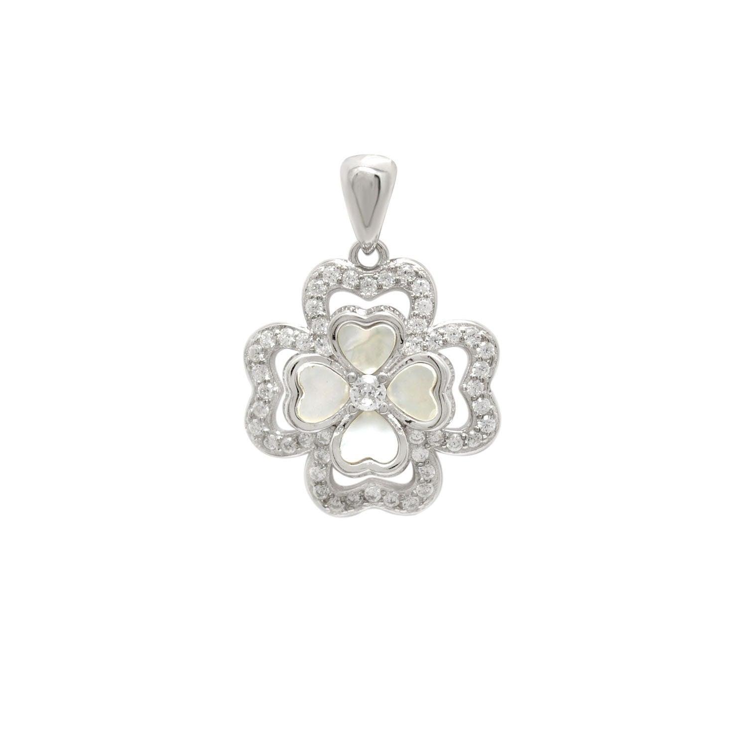 925 Sterling Silver Mother of Pearl & Cubic Zirconia Pendant - Kanika Creations