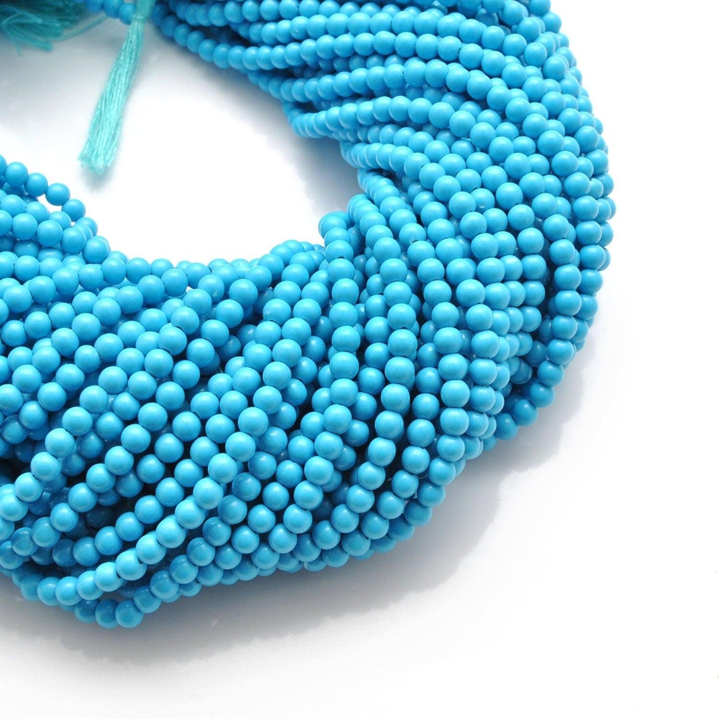 Blue Turquoise Round Gemstone 3-3.5mm Beads 12.5 inch - Kanika Creations