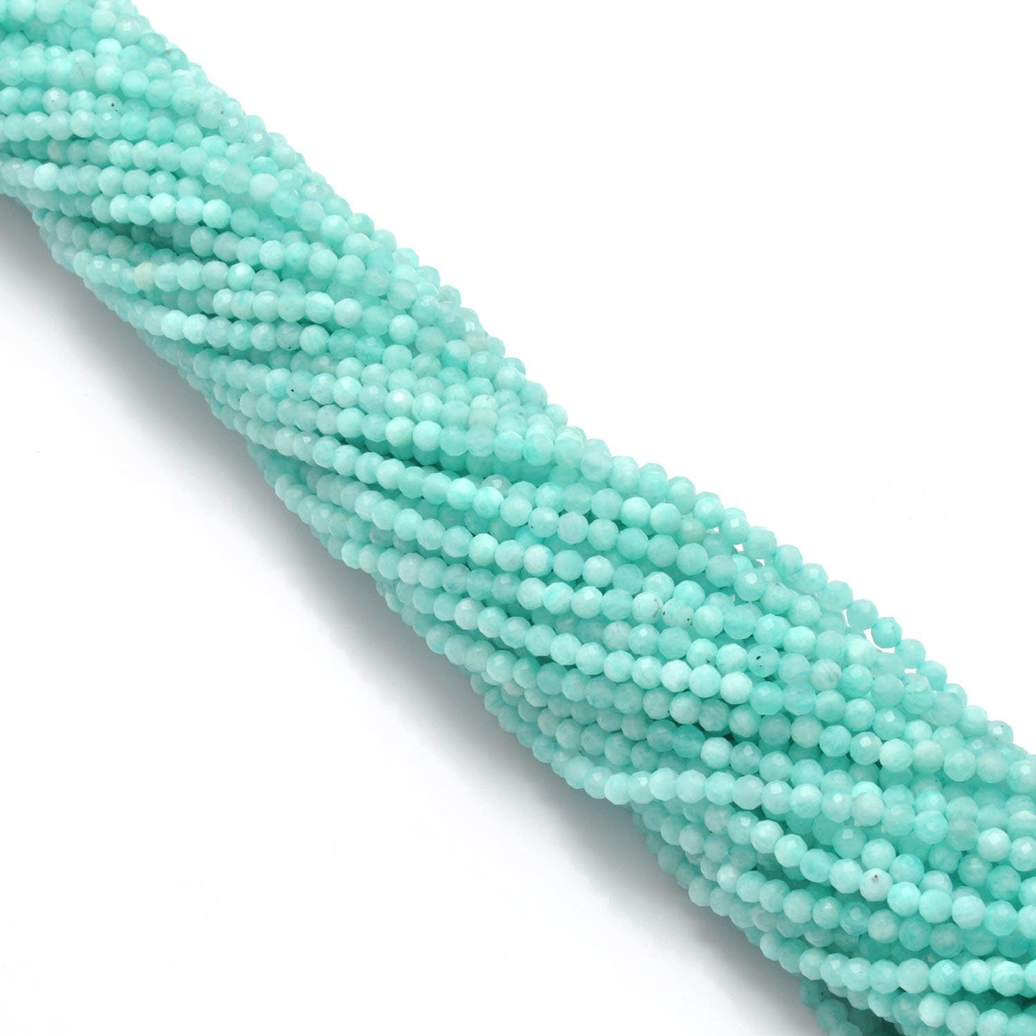 Natural Blue Amazonite Round Faceted Gemstone Beads 3-3.5mm 12.5" - Kanika Creations