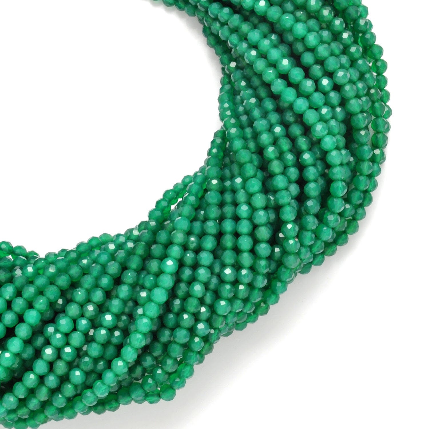 Natural Green Onyx Round Faceted Gemstone Beads 3-3.5mm 12.5" Strand - Kanika Creations