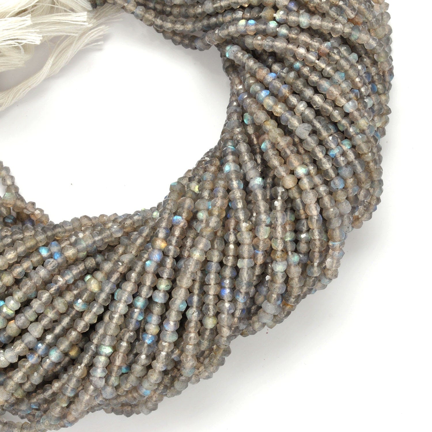 Natural Grey Labradorite Faceted Rondelle Gemstone Beads 13.5" - Kanika Creations