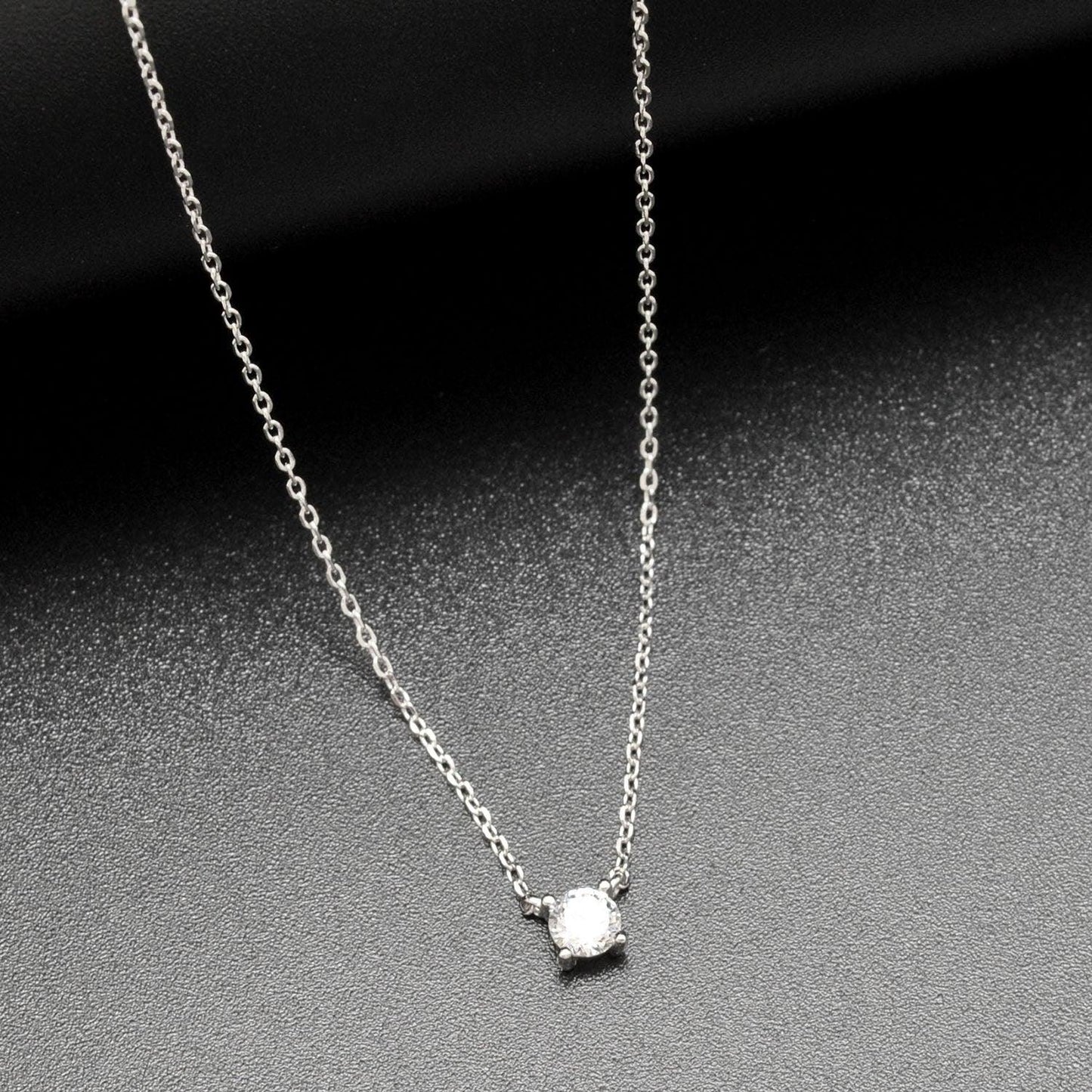 Cubic Zirconia Solitaire Silver Necklace Gift For Her - Kanika Creations