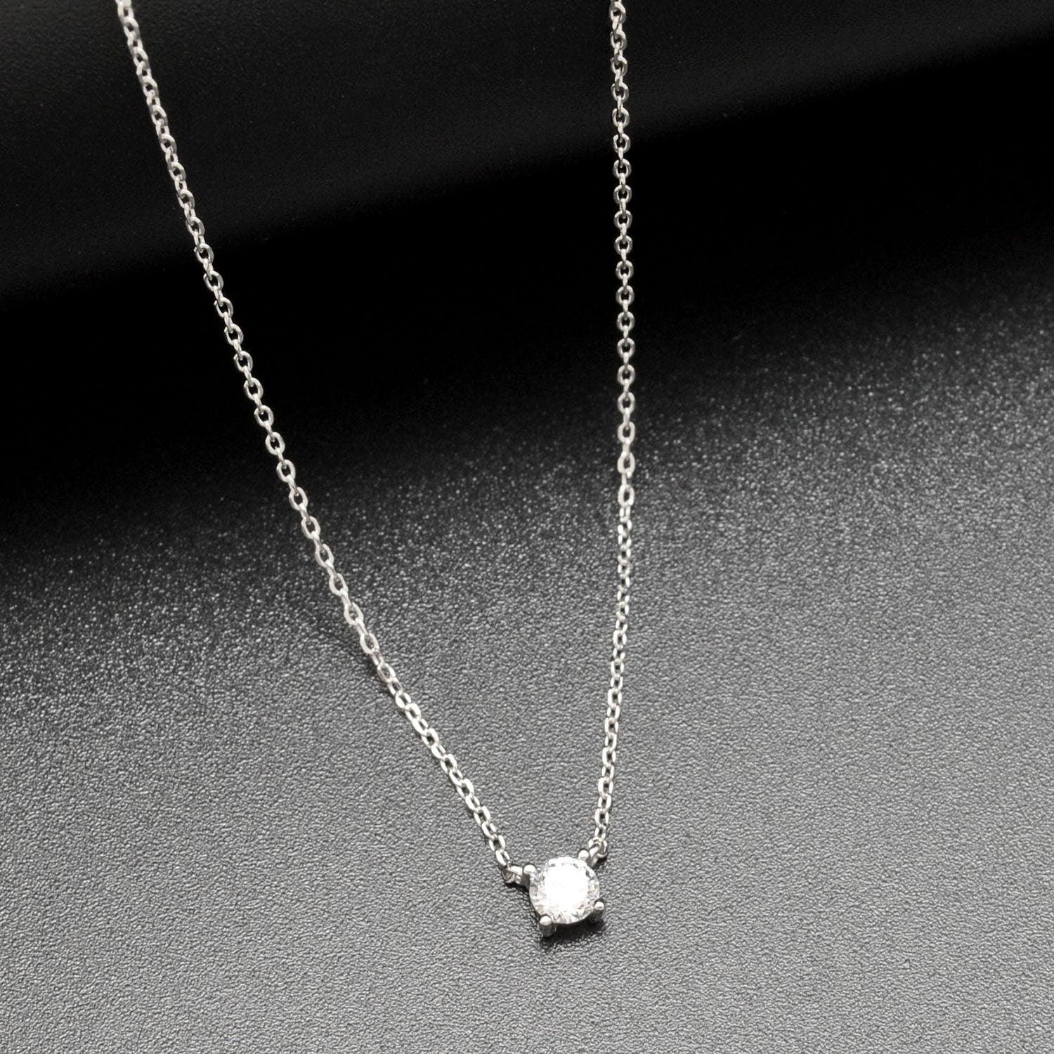 925 Sterling Silver Cubic Zirconia Minimalist Necklace - Kanika Creations