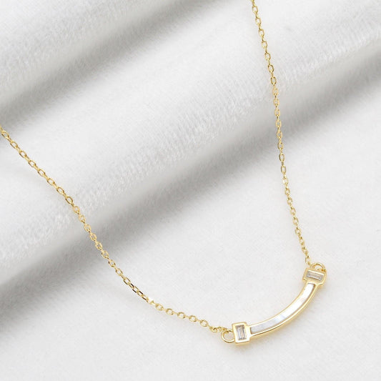 925 Sterling Silver Cubic Zircon & Pearl Bezel Necklace - Kanika Creations