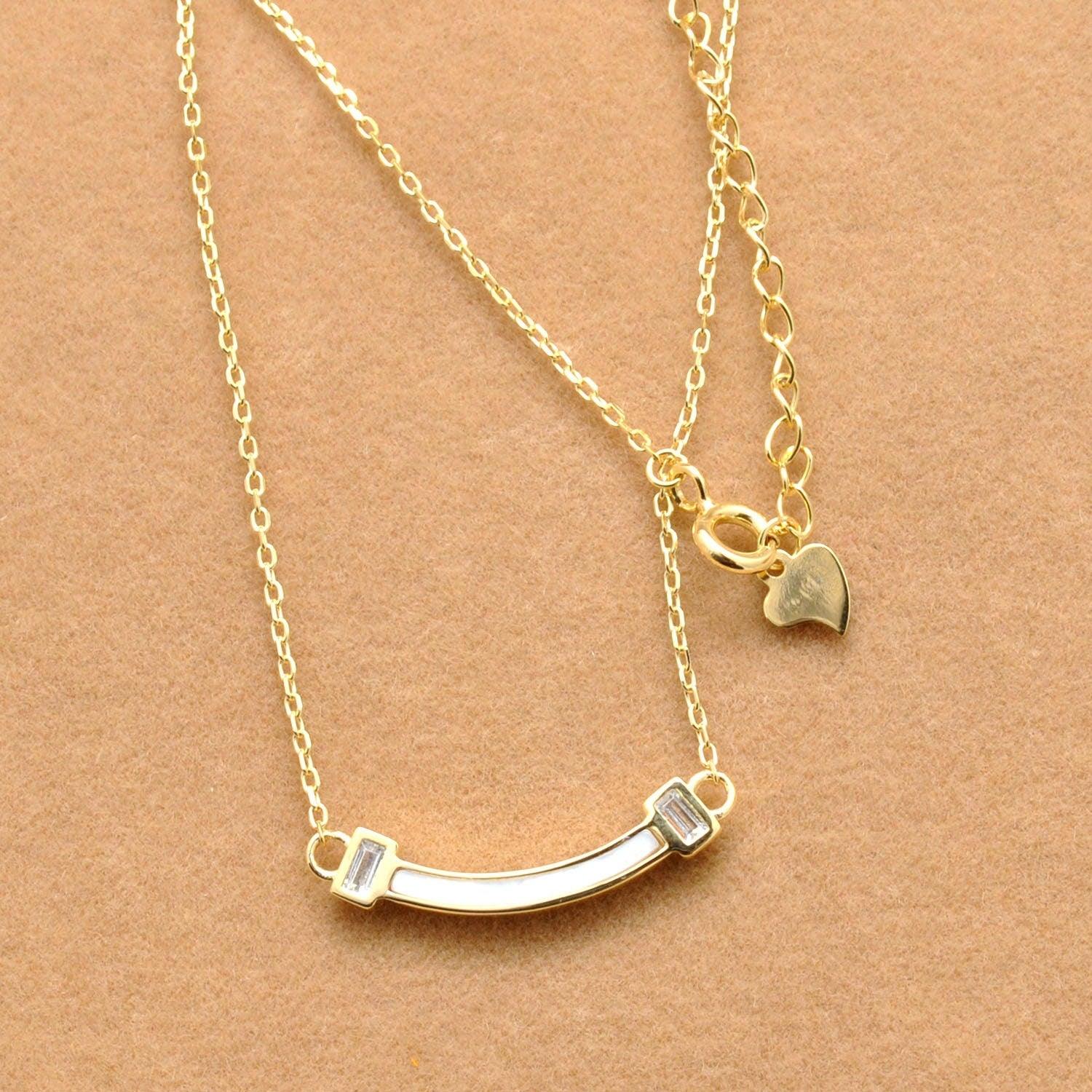 925 Sterling Silver Cubic Zircon & Pearl Bezel Necklace - Kanika Creations