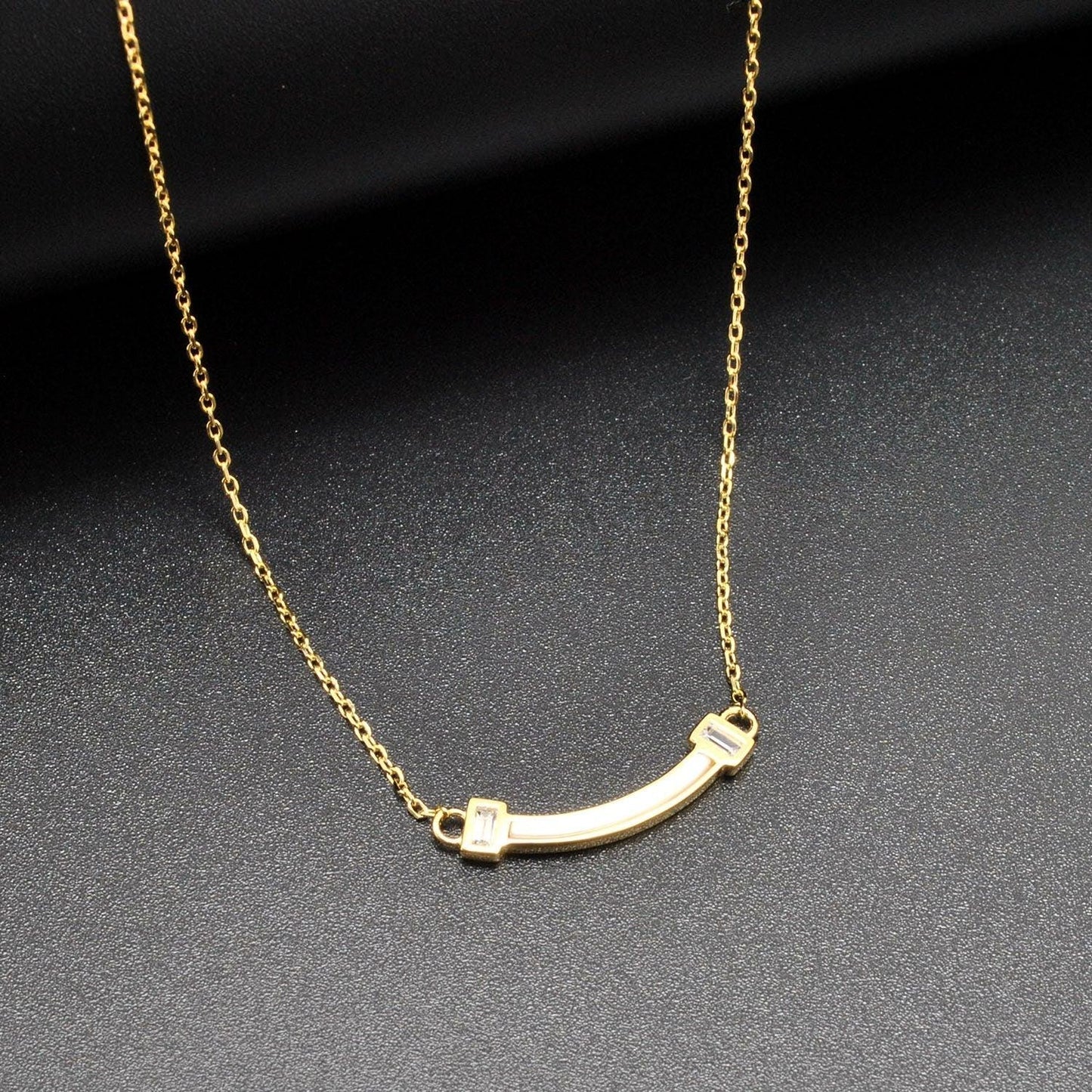 Dainty Bar Pearl CZ Bezel Bar Necklace - Gift For Mom - Kanika Creations
