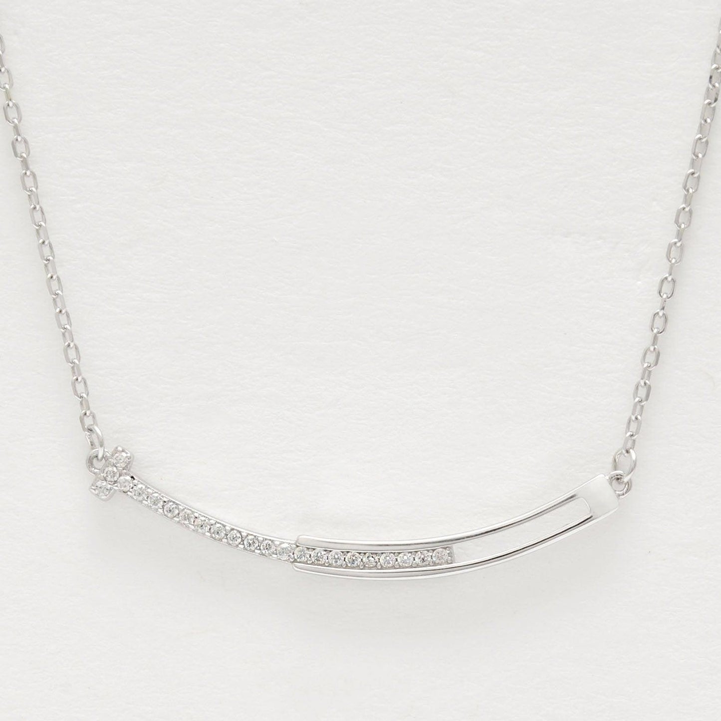 Tiny CZ Bezel Bar Silver Necklace - Kanika Creations
