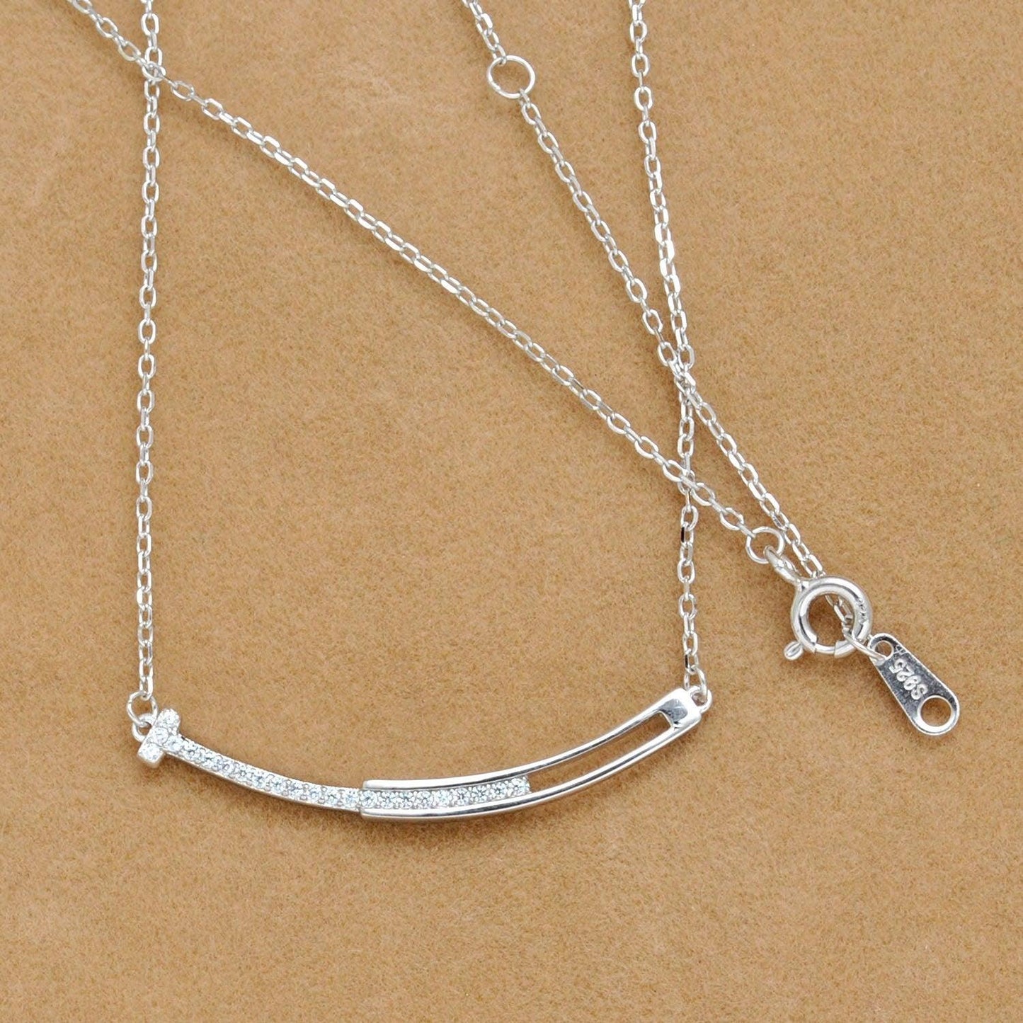 Tiny CZ Bezel Bar Silver Necklace - Kanika Creations