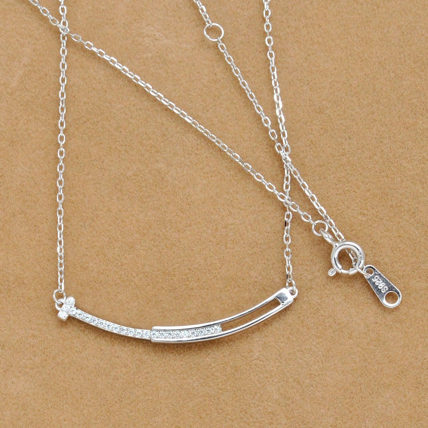 925 Sterling Silver Cubic Zircon Bezel Bar Necklace - Kanika Creations
