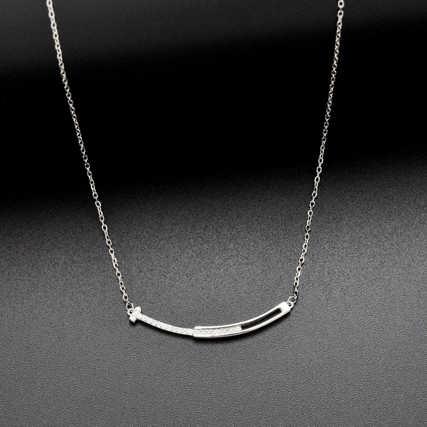 Tiny CZ Bezel Bar Silver Necklace - Kanika Creations