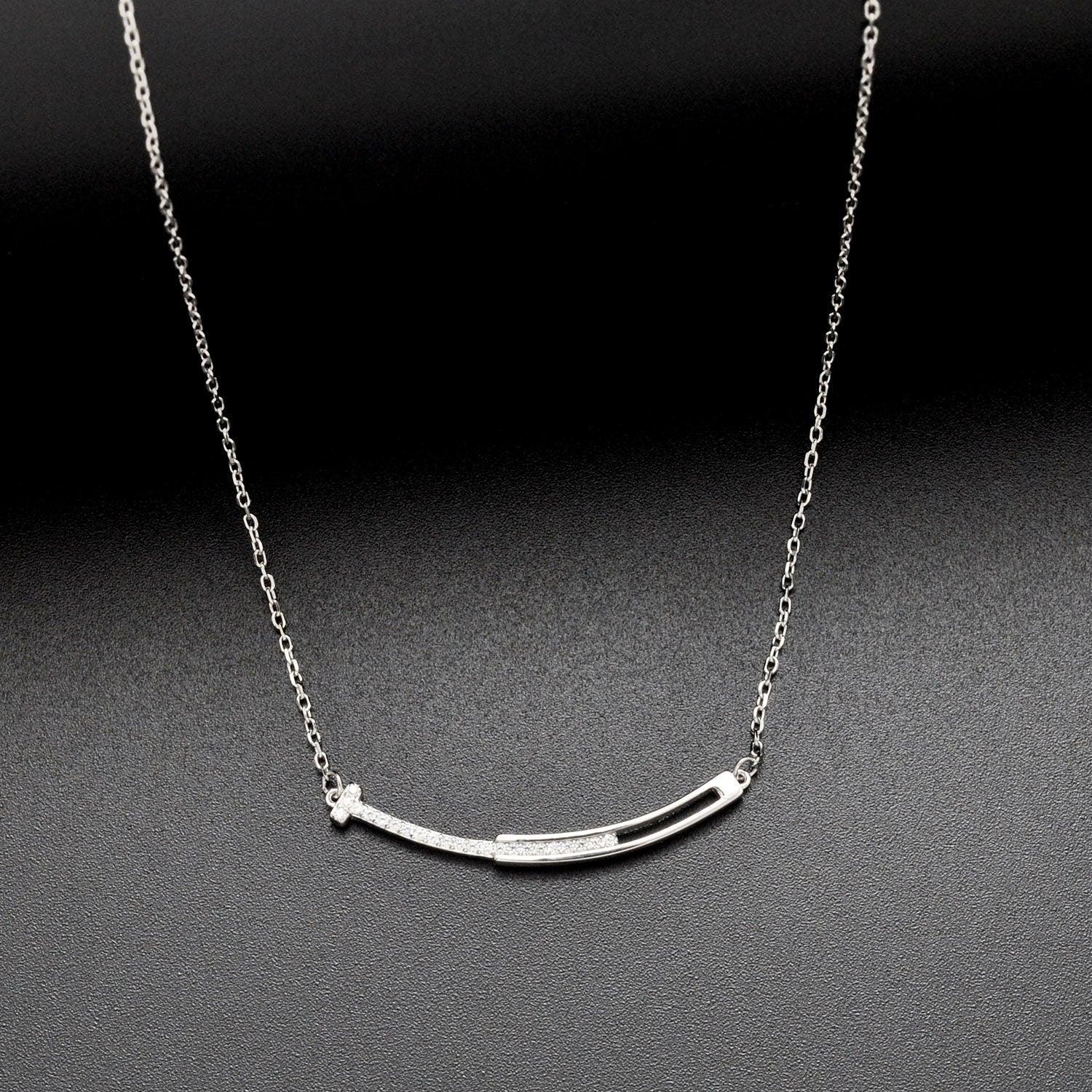 925 Sterling Silver Cubic Zircon Bezel Bar Necklace - Kanika Creations