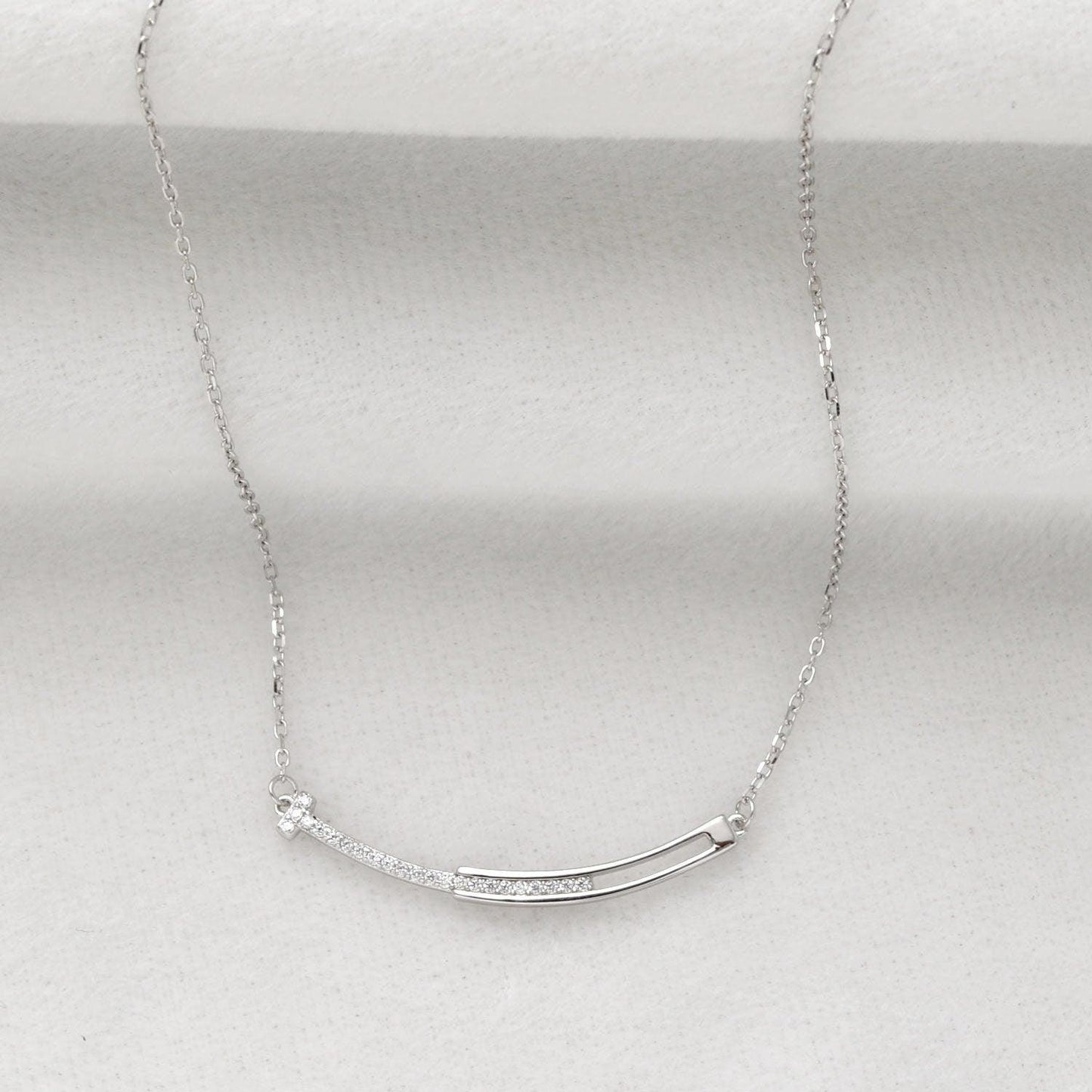 Tiny CZ Bezel Bar Silver Necklace - Kanika Creations
