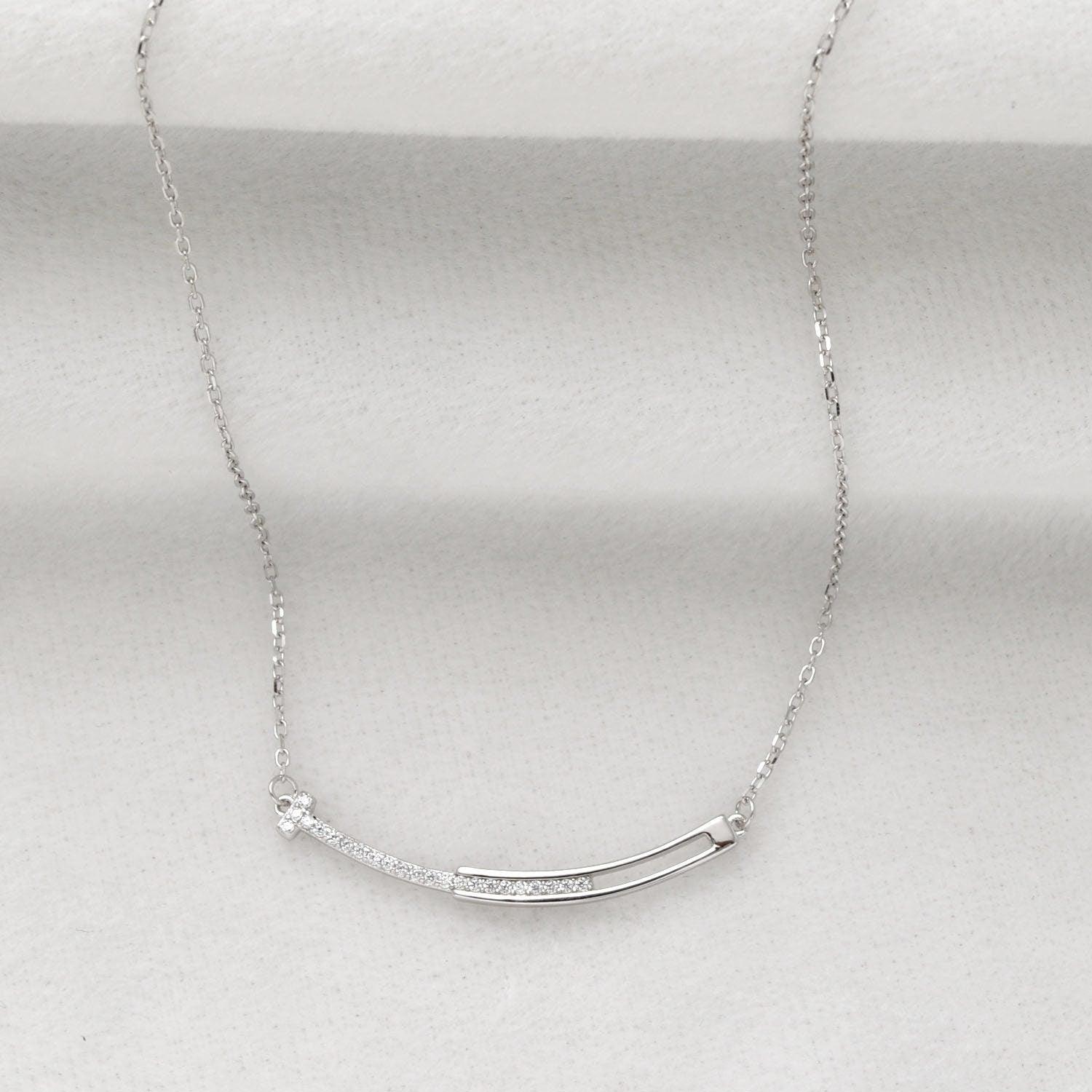 925 Sterling Silver Cubic Zircon Bezel Bar Necklace - Kanika Creations