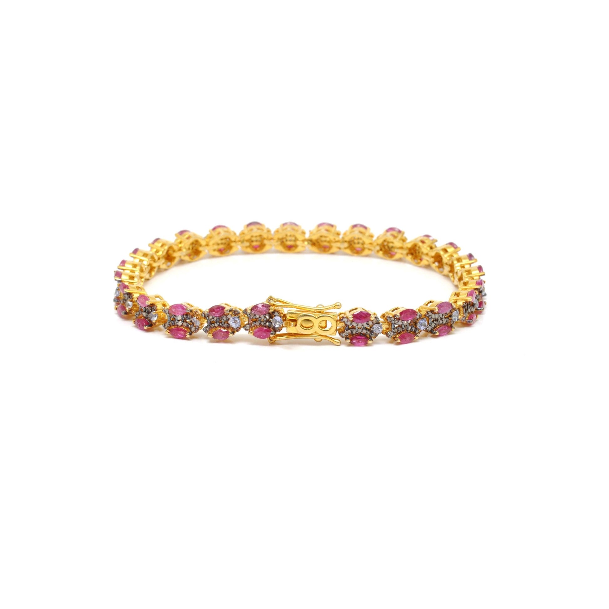 925 Sterling Silver Pave Diamond & Ruby 18k Gold Plated Bracelet - Kanika Creations