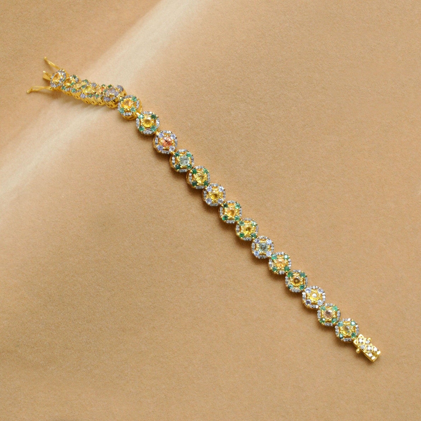 Victorian Diamond Multi Stone Silver Bracelet - Kanika Creations