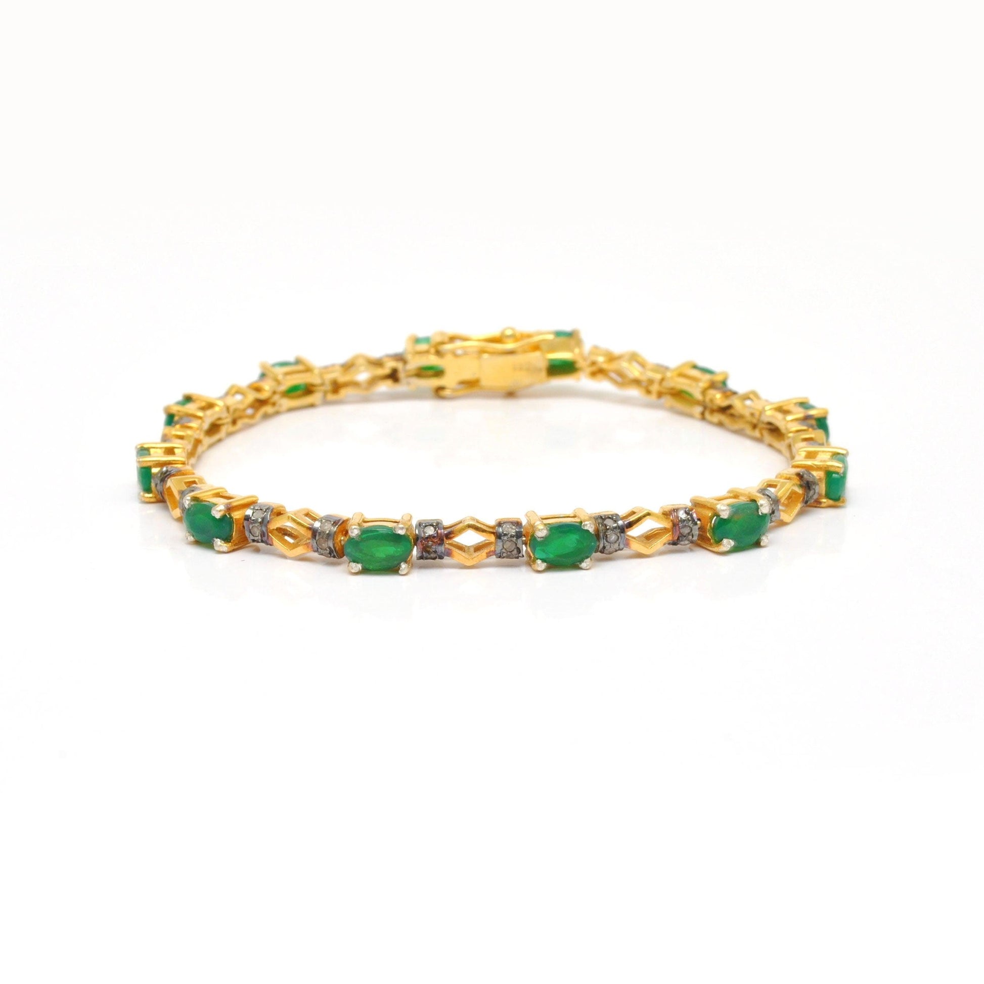 Sterling Silver Diamond & Emerald Bracelet 18k Gold Plated - Kanika Creations