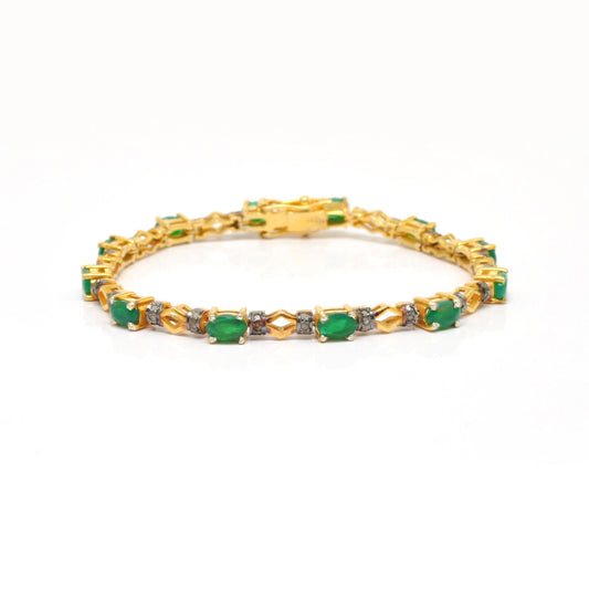 Sterling Silver Diamond & Emerald Bracelet 18k Gold Plated - Kanika Creations