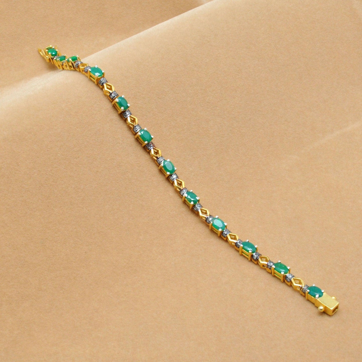 Diamond Emerald Sterling Silver Bracelet Gift For Her - Kanika Creations