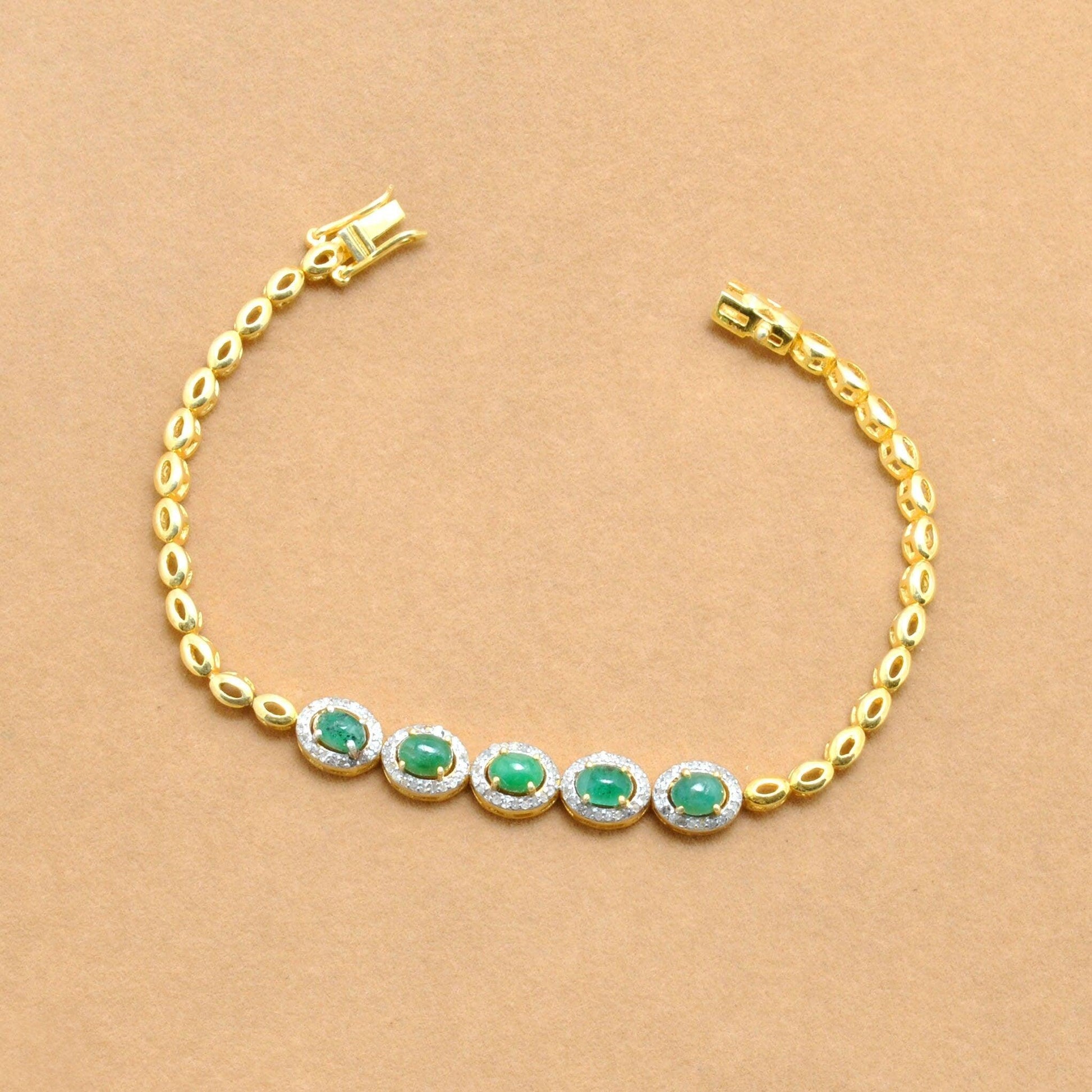925 Sterling Silver Pave Diamond & Emerald Gold Plated Bracelet - Kanika Creations