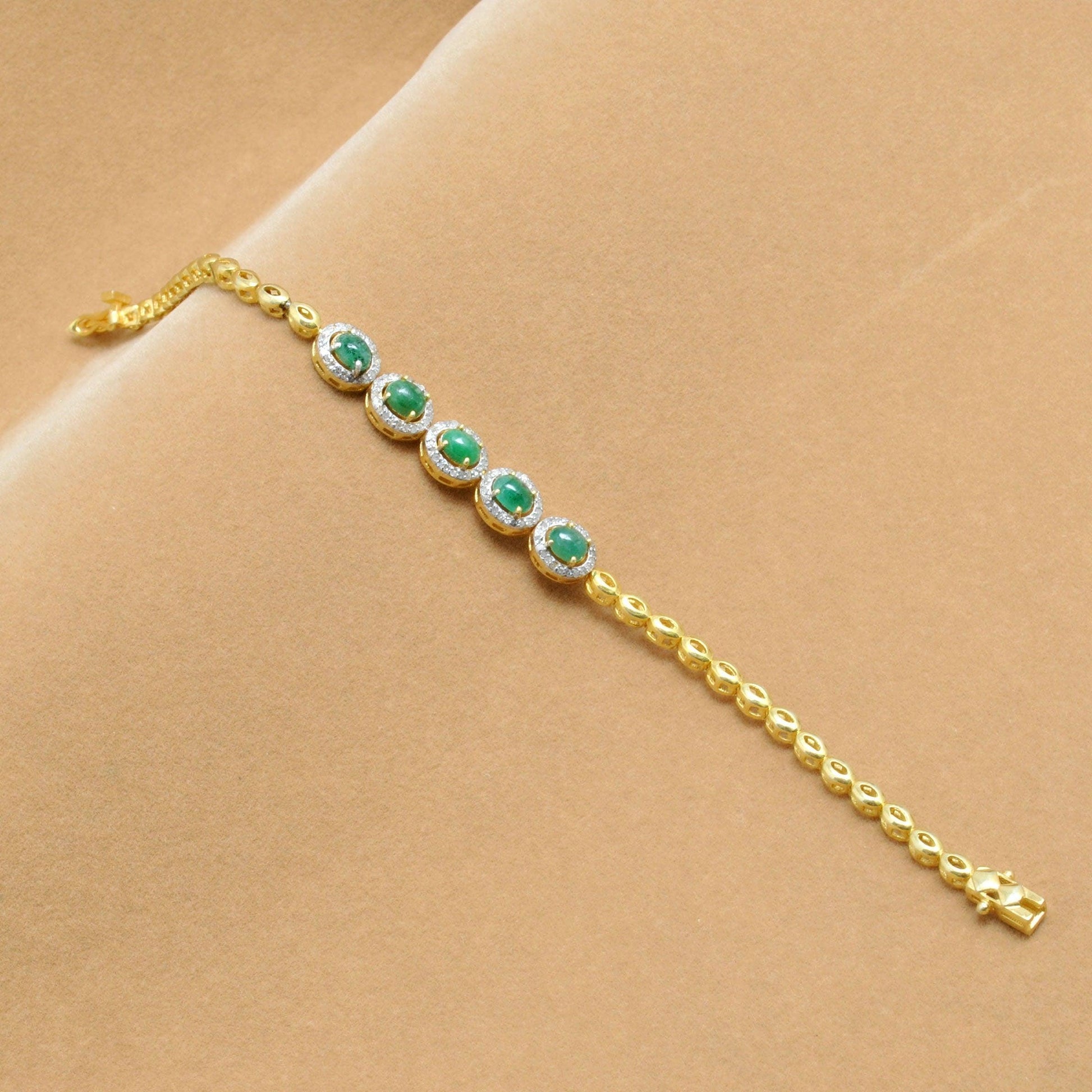 925 Sterling Silver Pave Diamond & Emerald Gold Plated Bracelet - Kanika Creations