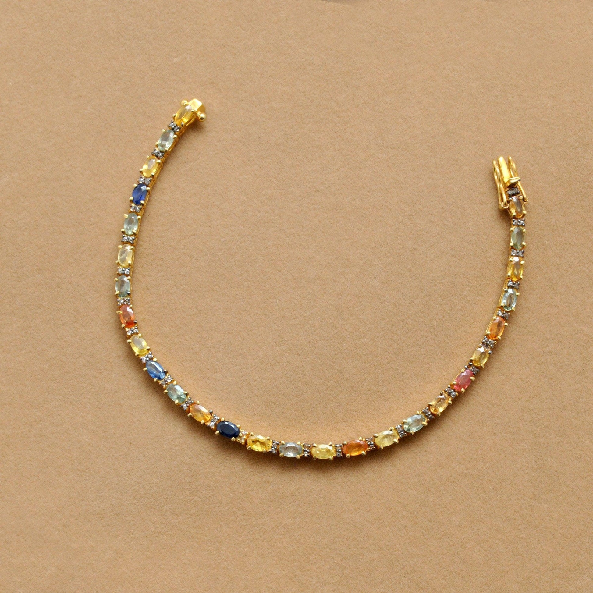 Sterling Silver Multi Sapphire Tennis Bracelet Gold Plated - Kanika Creations