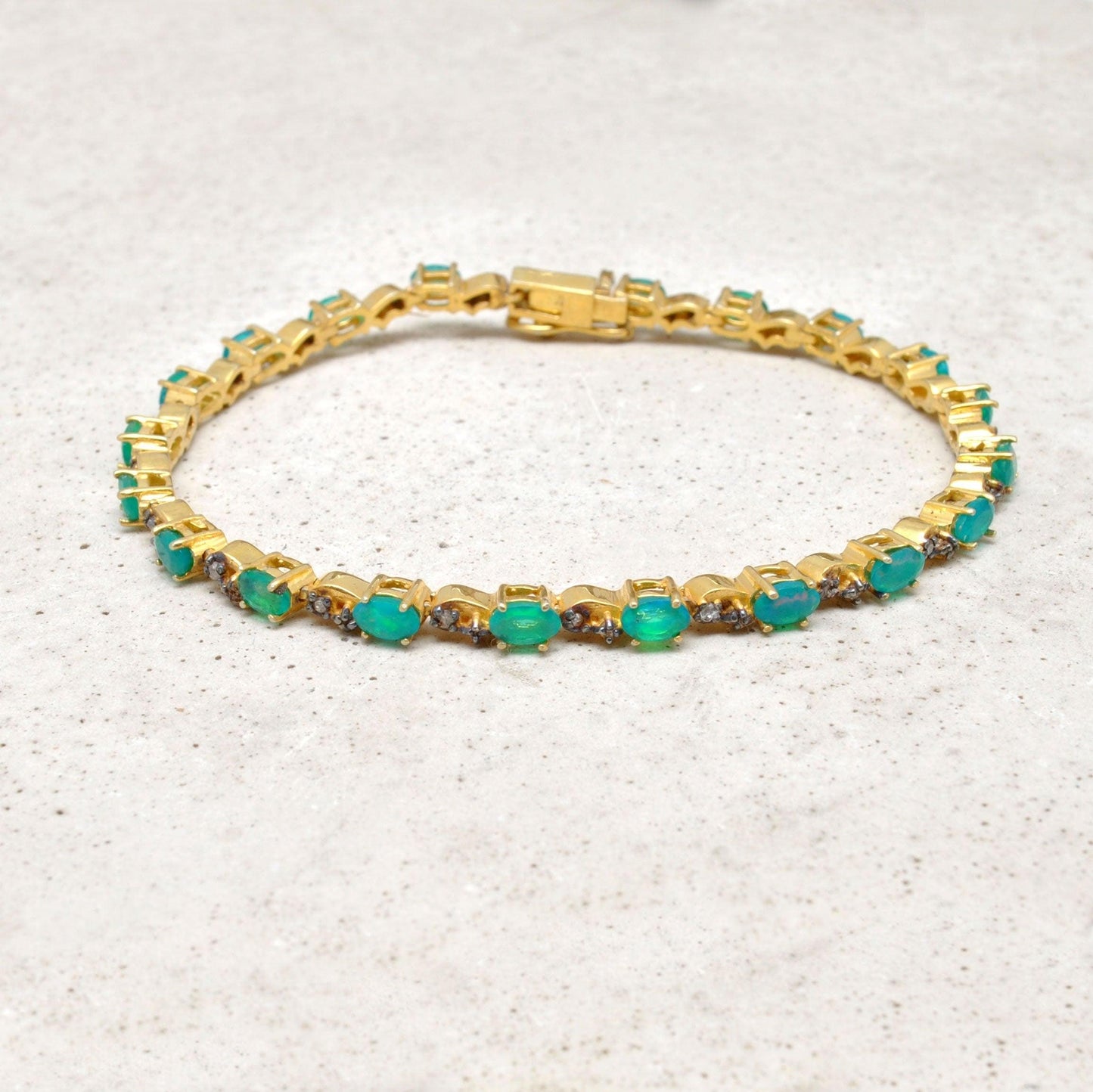18k Gold Green Opal Bracelet Diamond Jewelry - Kanika Creations