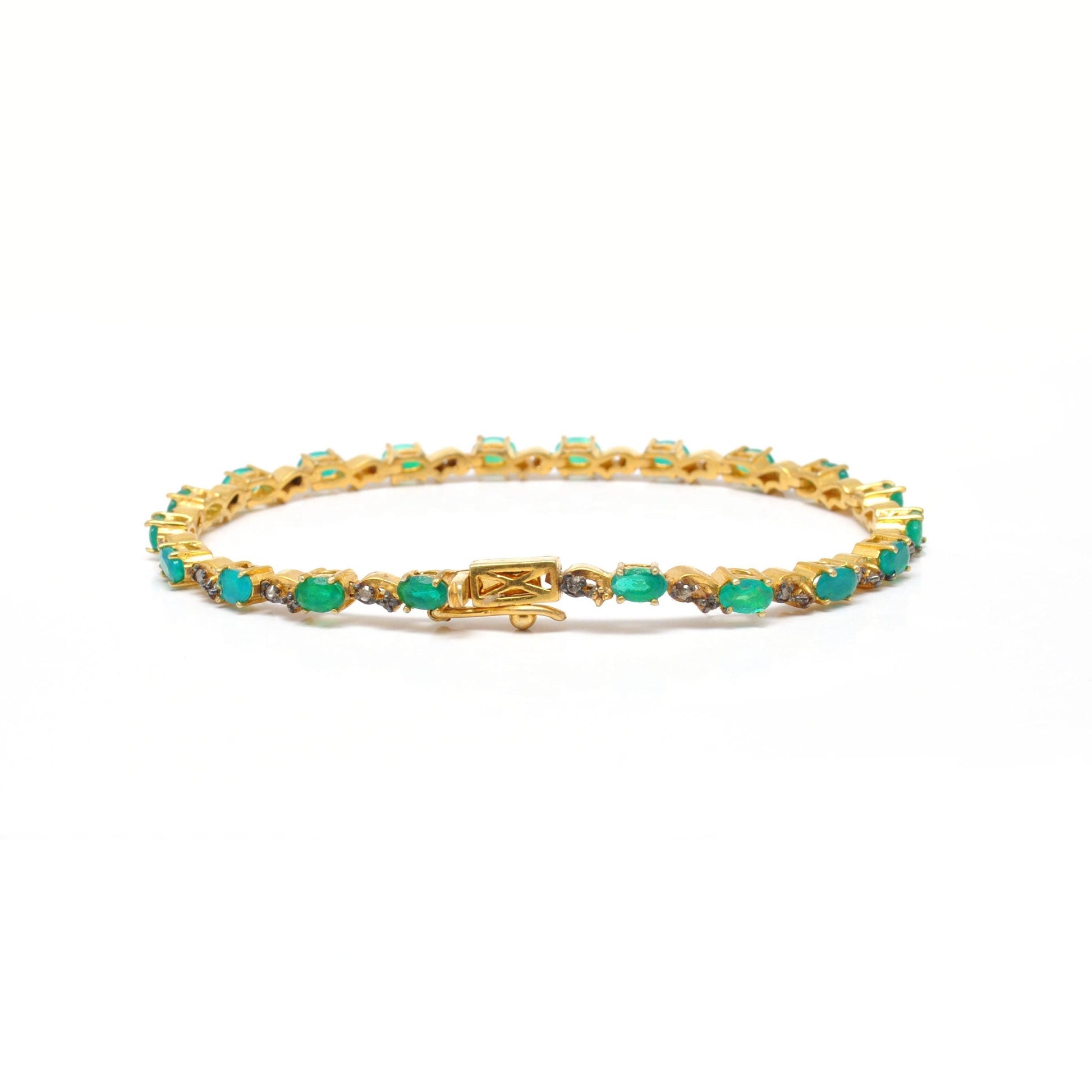 Sterling Silver Pave Diamond & Green Opal Gold Plated Bracelet - Kanika Creations