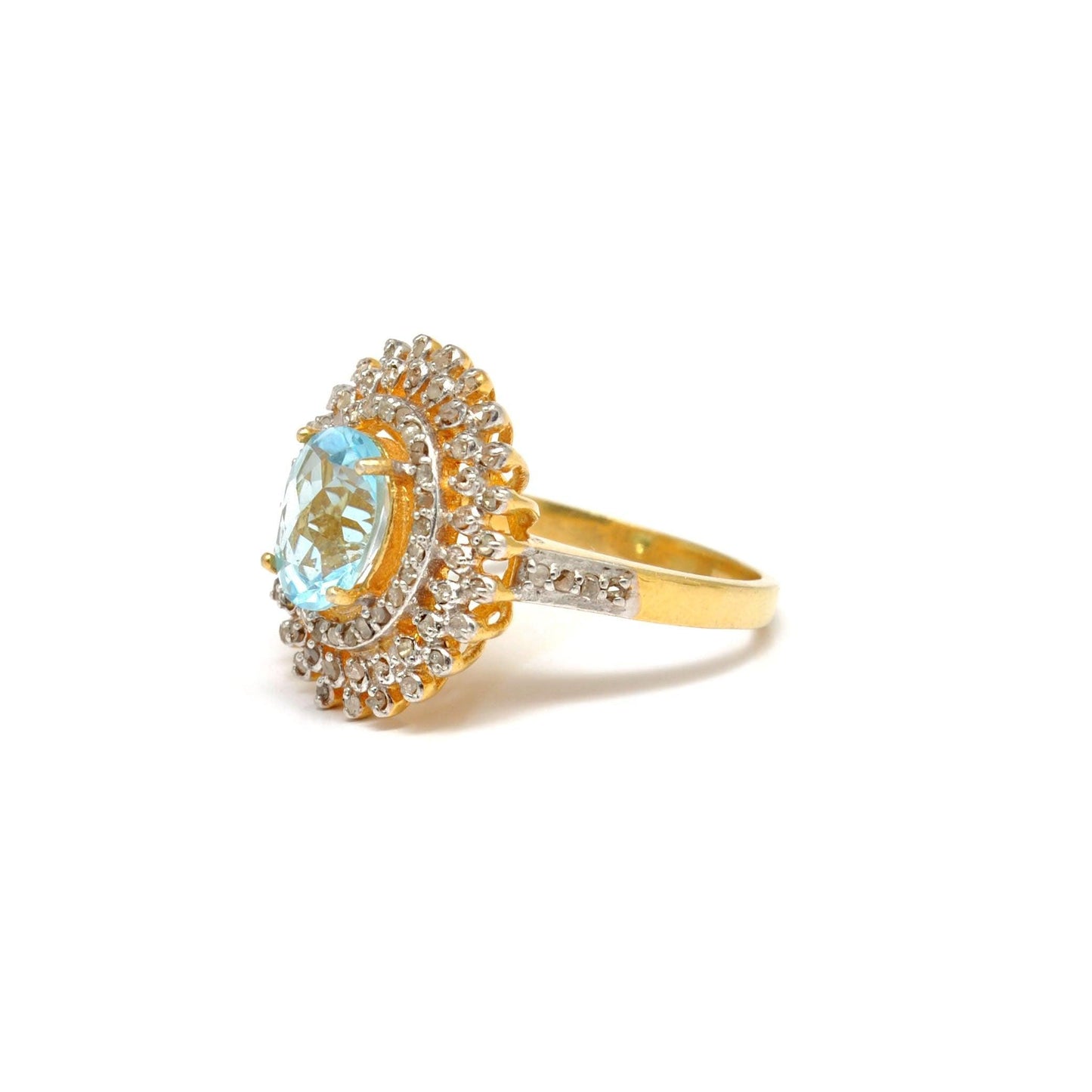 Blue Topaz Diamond Halo Ring 10 Victorian jewelry - Kanika Creations