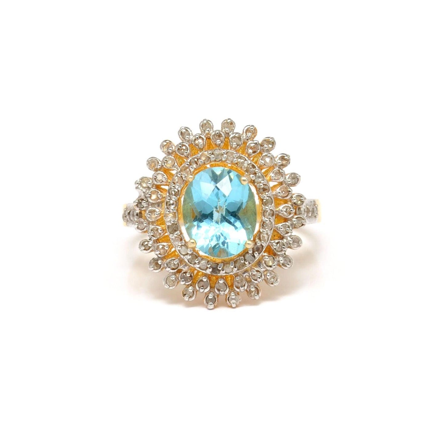 Blue Topaz Diamond Halo Ring 10 Victorian jewelry - Kanika Creations