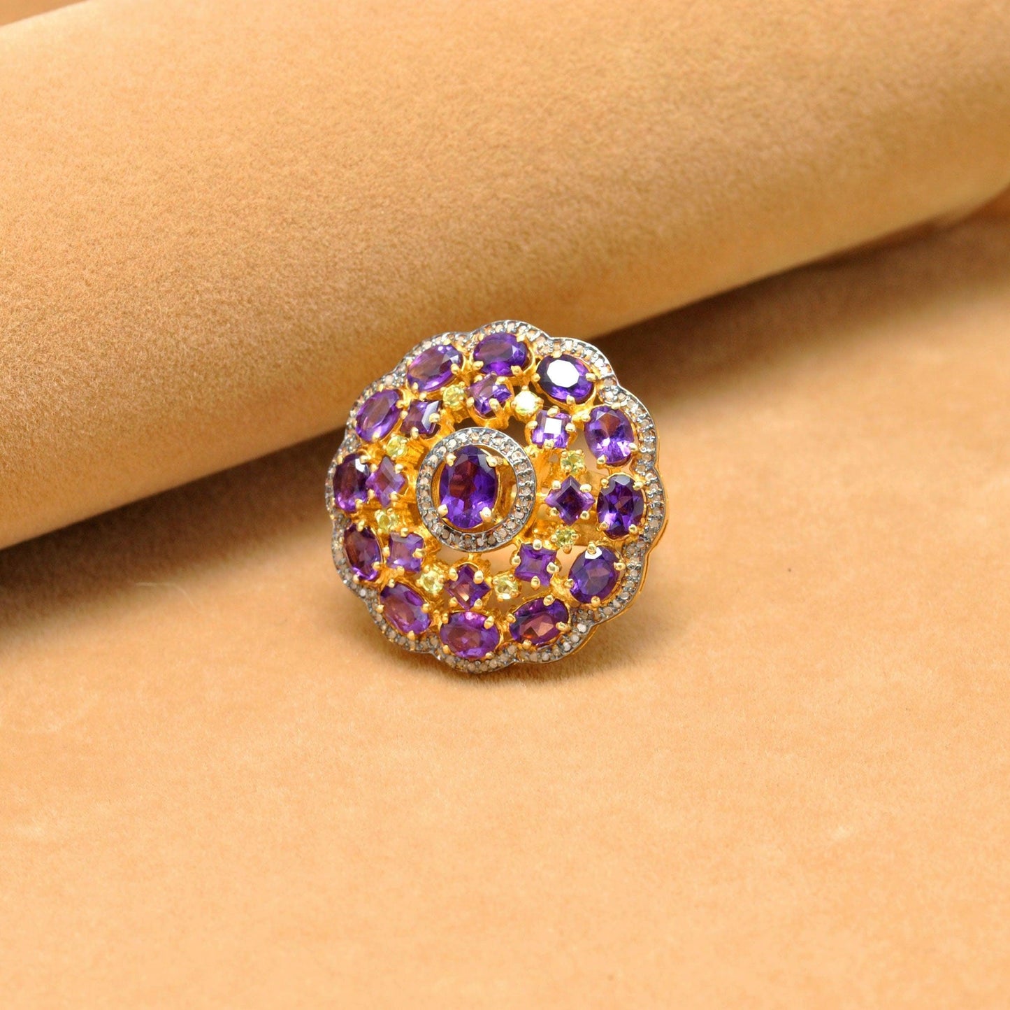 Amethyst & Diamond Ring Victorian Jewelry 18k Gold Finish - Kanika Creations