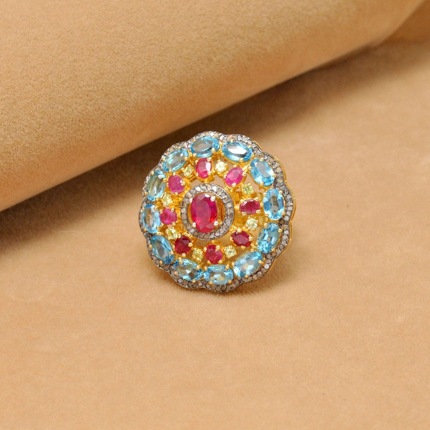 Victorian Ruby Ring Blue Topaz Jewelry - Kanika Creations