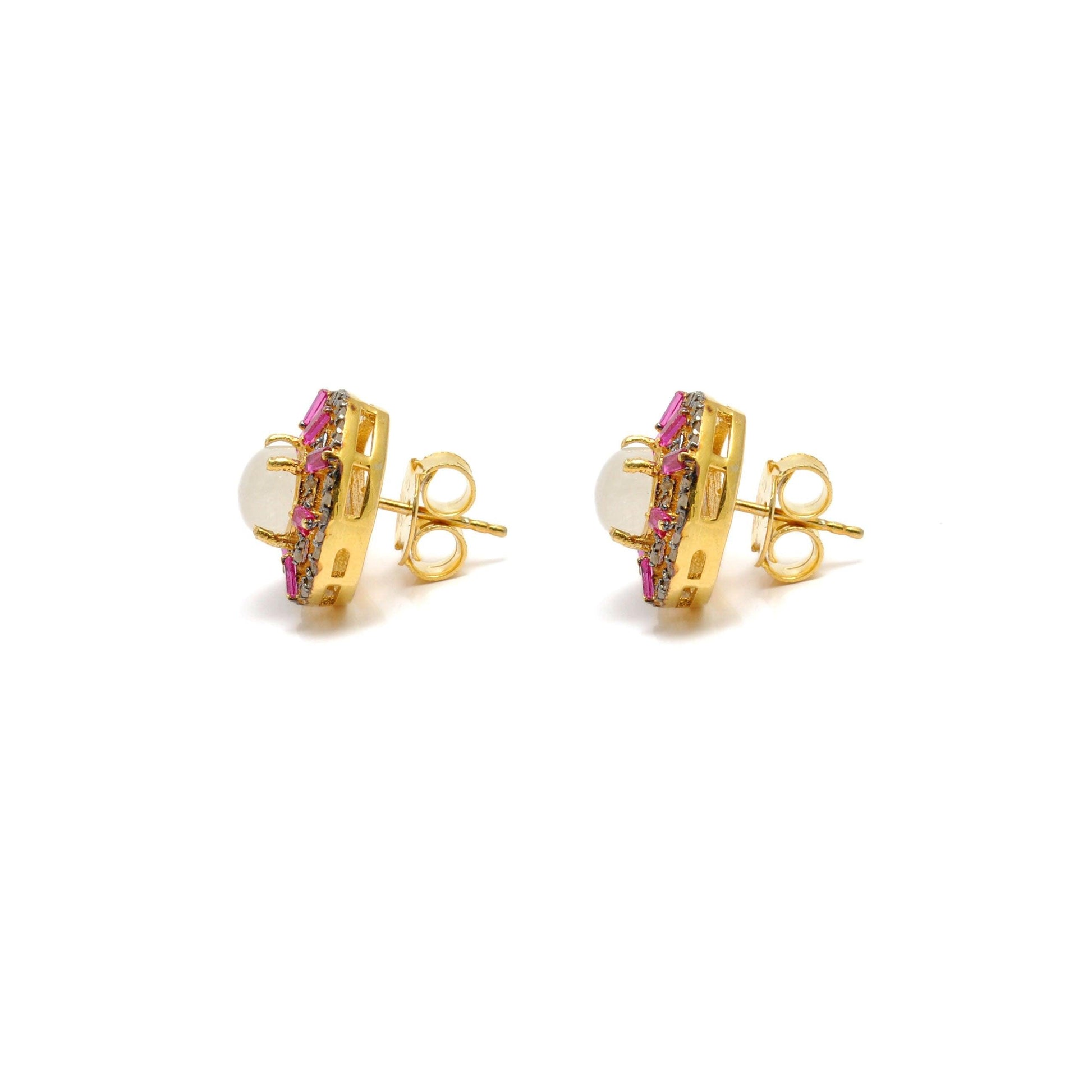 Victorian Moonstone Stud Diamond Ruby Jewelry - Kanika Creations
